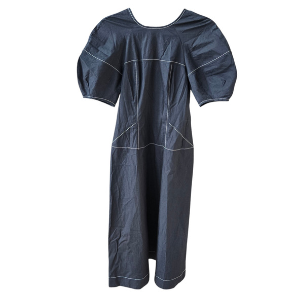 Madewell Puff-Sleeve Drop-Waist Midi Dress Size 00 NWT - Picture 2 of 7